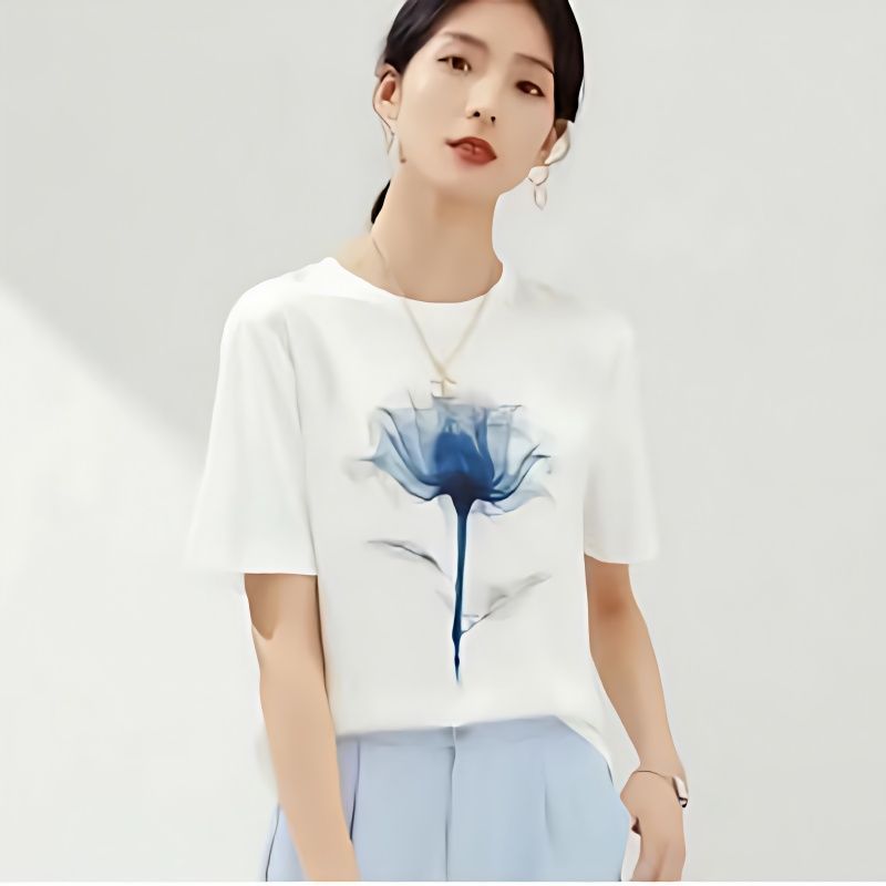 AB impreso de manga corta de verano impreso camiseta de las mujeres blancas de reducción de edad elegante adelgazar superior de secado rápido todo partido redondo image 6