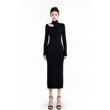 DLGT2980赫本风半高领针织长袖连衣裙高级感修身显瘦内搭打底长裙