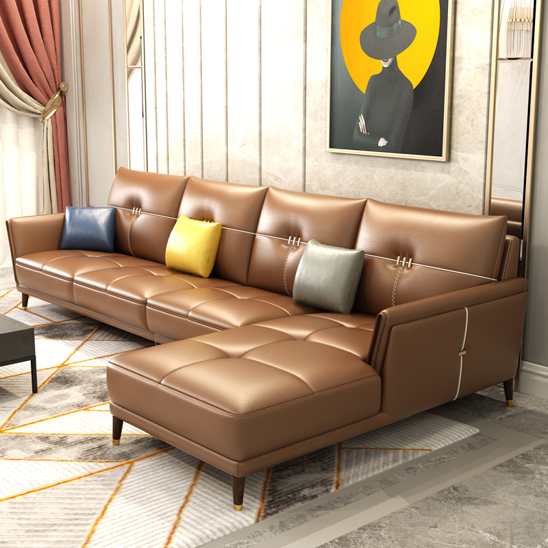 Sofá de cuero de estilo minimalista italiano, conjunto en forma de L para sala de estar de apartamento pequeño, sofá nórdico moderno y sencillo de tres plazas.