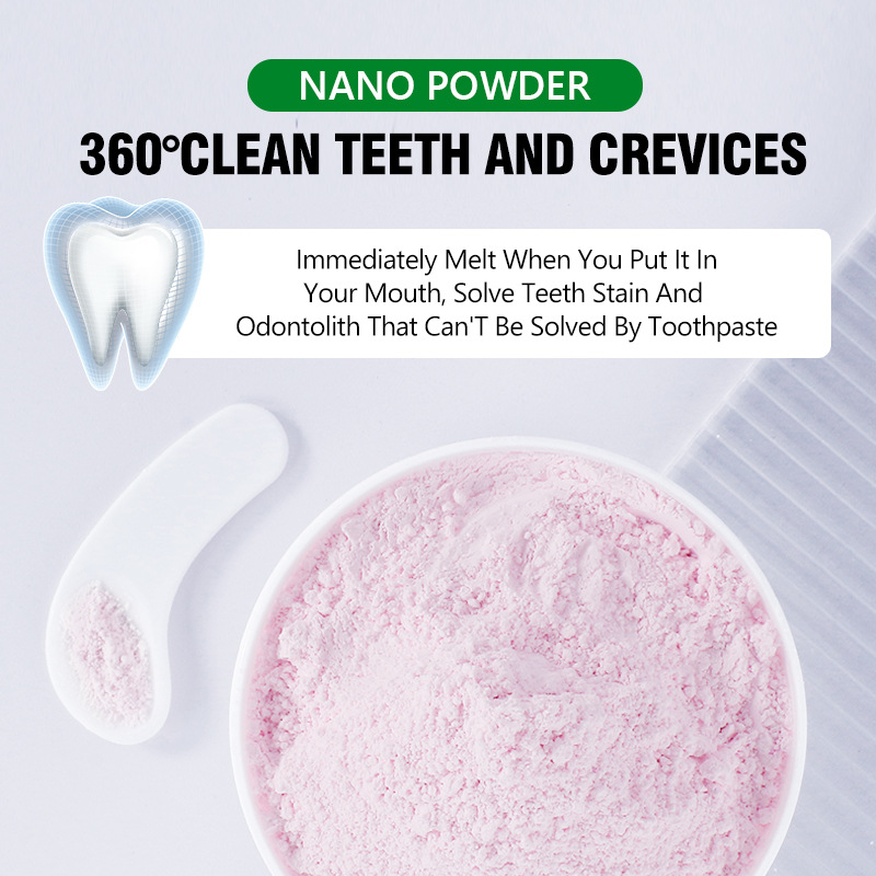 Pudră de dinți pentru îndepărtarea petelor îngălbenite de cafea, pete de ceai, protecție gingivală, fixare dinți, spălare dentară cu piersică_voghion.com