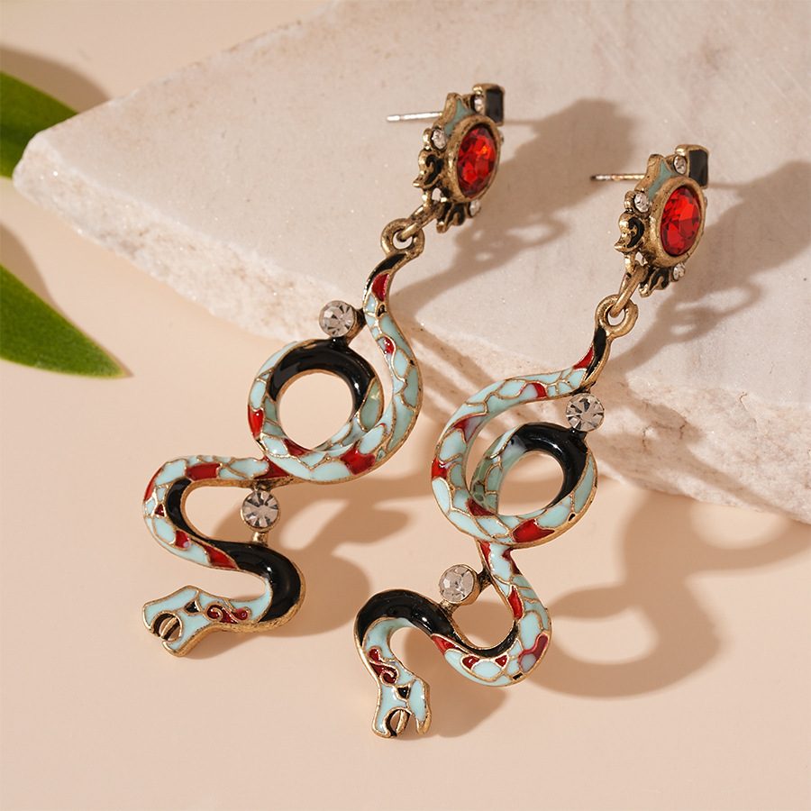 Statement Snake Drop Earrings Retro Style Silver Needle Jewelry_voghion.com