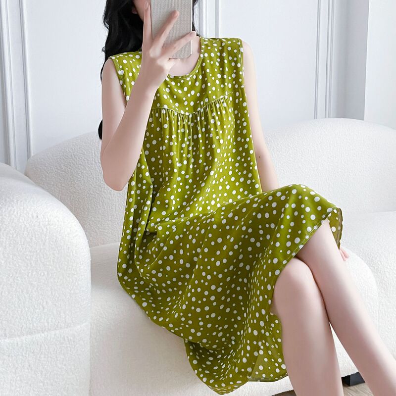 2026 New Style Beautiful Home Nightgown for Women, Unique and Stunning Cotton Silk with a Cool Feel, Breathable, Comfortable, Sleeveless, and High-End Feel