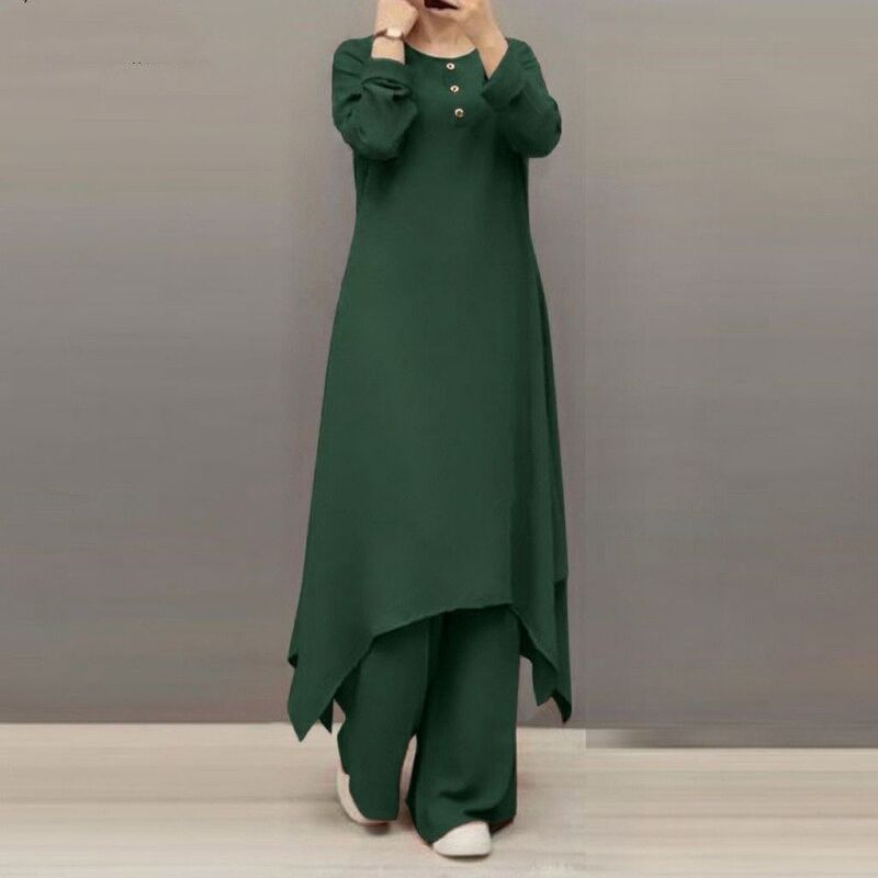 In-stock cross-border solid color loose long-sleeve dress set