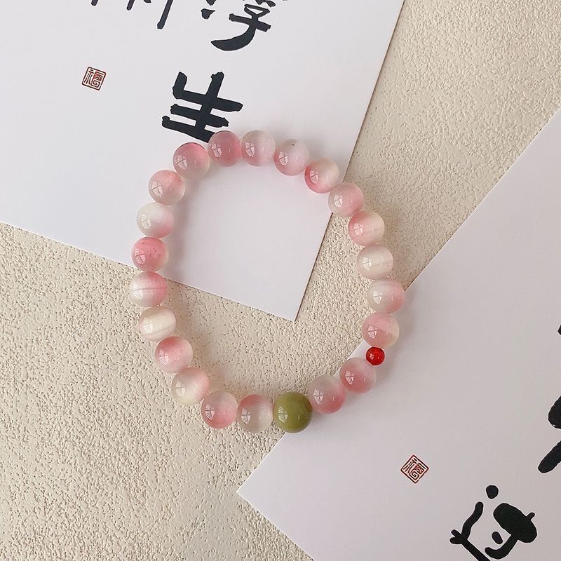 【Peach Blossom】Original New Chinese Style Sugar Heart Auspicious Cloud Lock Alashan Stone Bracelet Niche Peach Blossom Good Luck