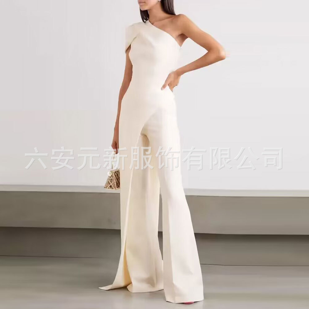 Amazon AliExpress mujeres de alta cintura recta casual jumpsuit pantalones hombro manga elegante partido