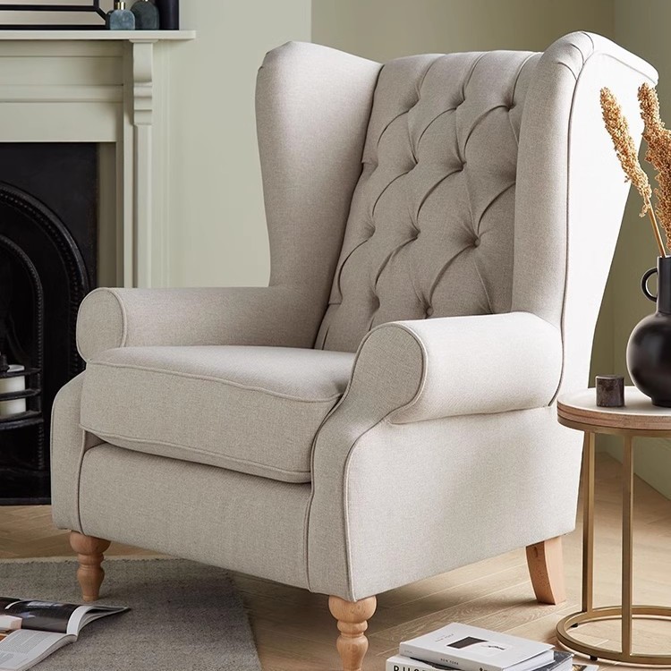 Tigre silla Silla de ocio americano retro pequeño apartamento salón balcón Hotel hebilla esmerilado tela cuero solo sofá