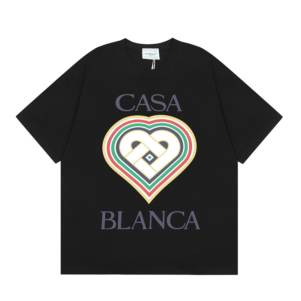 Transfronterizo 2024 primavera y verano nuevo estilo Casablanca Casablanca LOGO estampado hombres y mujeres camiseta suelta de manga corta