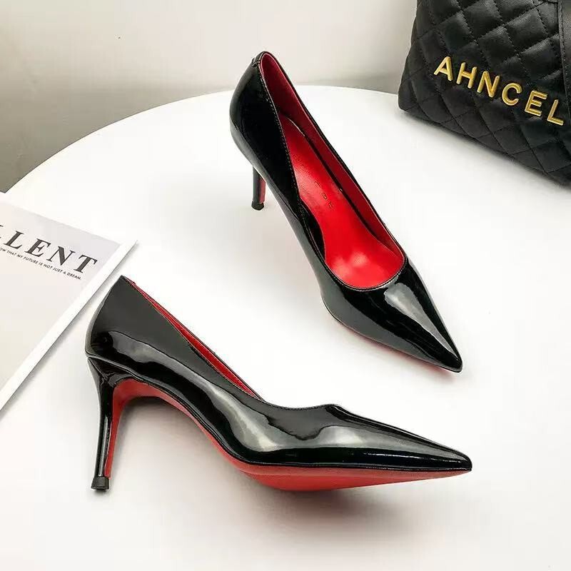 Red-Soled High-Heeled Shoes, Black High-End Nude Color, New Autumn Style, Niche Design, Patent Leather Single Shoes, Stiletto Heels for Women Red-Soled High-Heeled Shoes, Black High-End Nude Color, New Autumn Style, Niche Design, Patent Leather Single Shoes, Stiletto Heels for Women