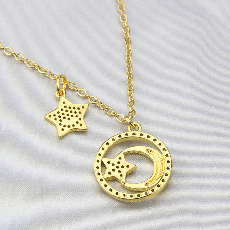 Star Moon Zircon Pendant Stainless Steel Necklace Wholesale Nihaojewelry display picture 6