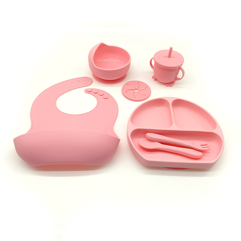 Complemento alimenticio transfronterizo para niños, plato de silicona, plato de suplemento alimenticio para bebés, plato de comida sonriente de seis piezas, vajilla para alimentación maternoinfantil al por mayor