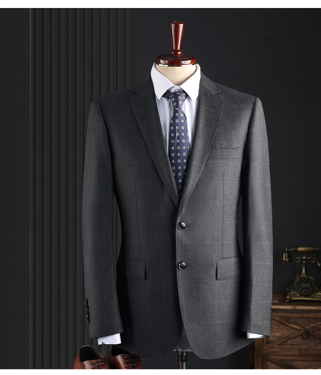 Korean Style Men's Wool Suit Set Business Casual Wrinkle Resistant Half Canvas Wedding Groomsmen Clothing_viptrois.com