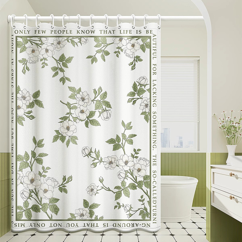 Origin Factory Cross-border Bestselling Chrysanthemum Pattern Shower Curtain Bathroom Waterproof Door Curtain Thickened Upgrade No-drilling Easy Installation