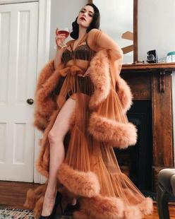 Foreign Trade Direct Supply European and American Bridal Dressing Gown Super Luxury Wedding Sexy Tailing Nightgown Newlywed Dress See-Through Private Room Outfit