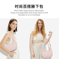 新品ナイロンキルティングシングルショルダーバッグ調節可能肩ひもふんわり脇の下バッグ大容量ふんわりダウンハンドバッグ
