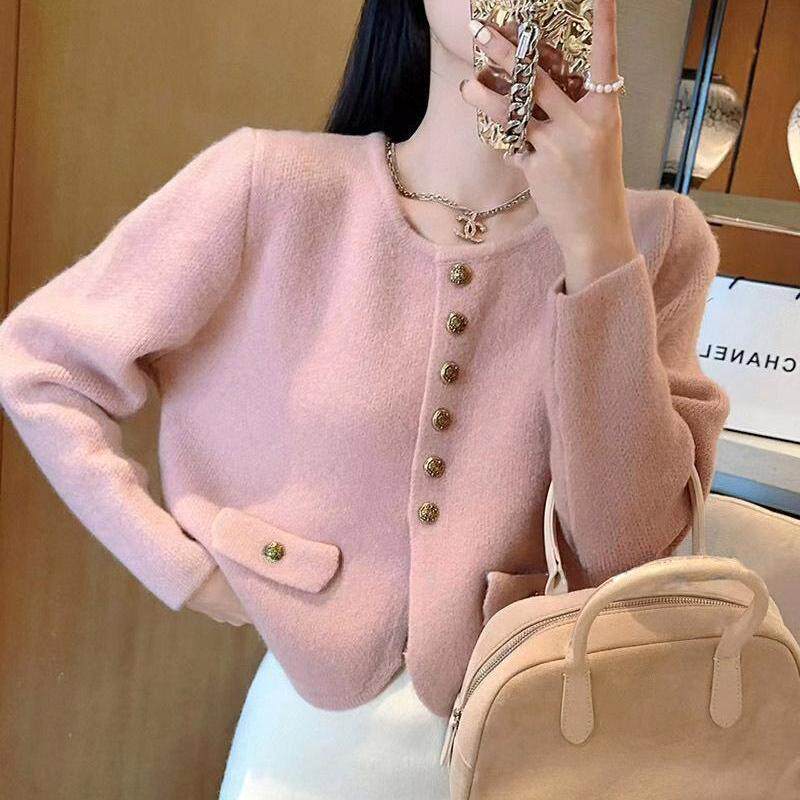 Áo khoác cardigan nữ dáng ngắn cổ tròn tay dài phong cách thanh lịch — Màu hồng [Chất lượng cao], Màu thẻ sáng [chất lượng cao], Màu đỏ [Chất lượng cao], Trắng [Chất lượng cao]