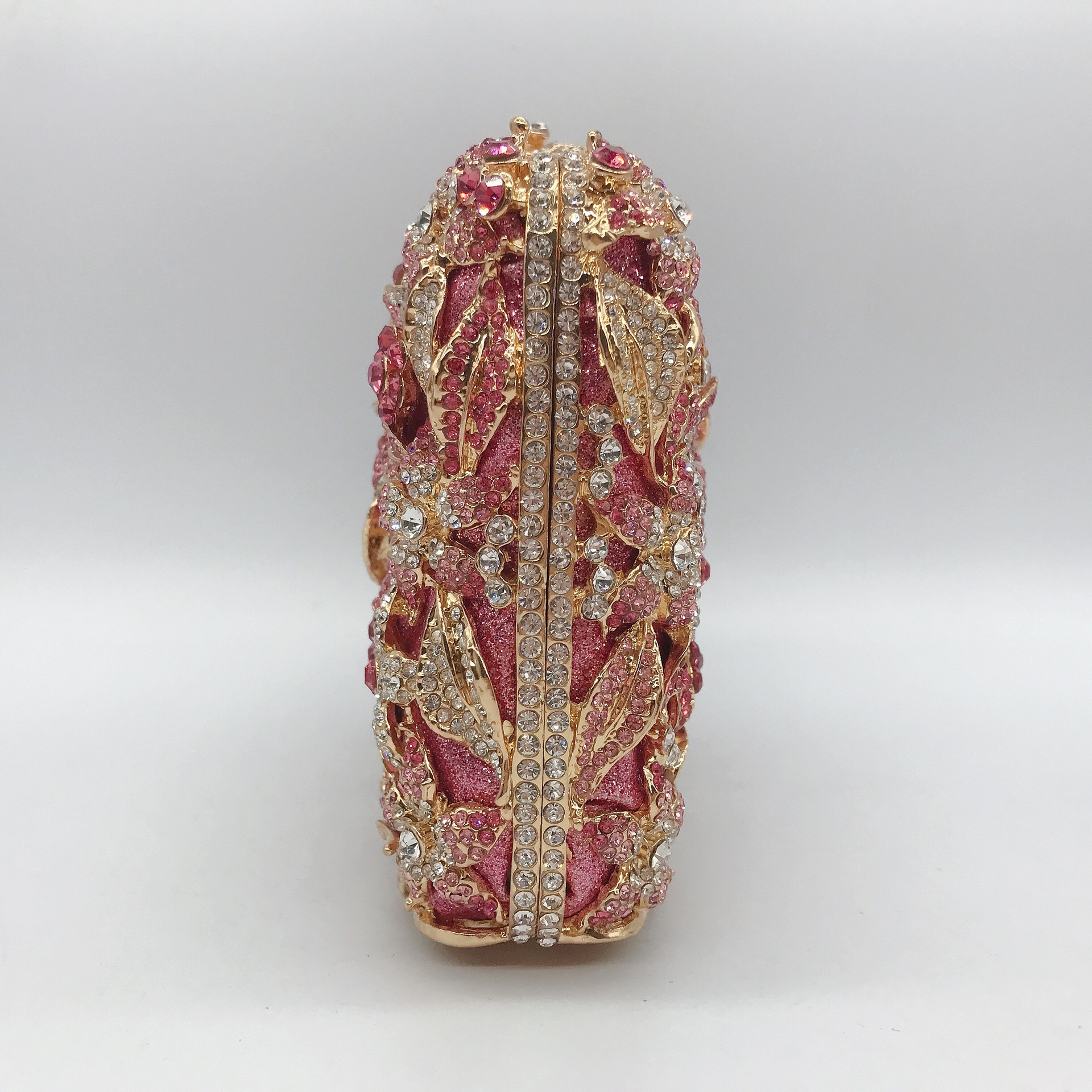 Bolso de cristal estricto pastel rosa con diamantes bolso de banquete bolso de diamantes perforado bolso de mano de mujer