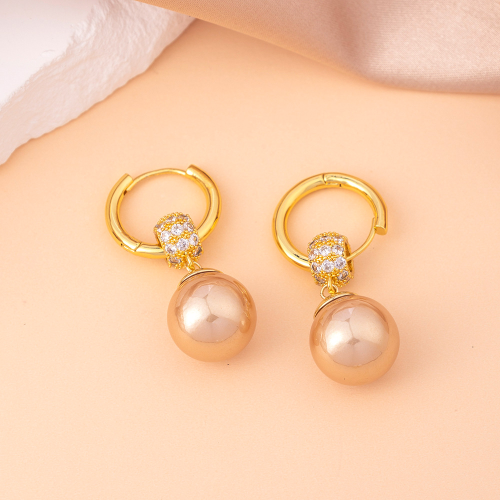 Brincos de pérola para mulheres, estilo francês, leves, luxuosos, com design sofisticado e elegante, com fecho de pressão e zircônias banhadas a ouro verdadeiro._voghion.com
