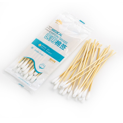 50-packs Medical Cotton Swabs for Wound Cleansing and Disinfection, Medical Cotton Swabs, Sterile, Disposable, Single-Ended Cotton Swab