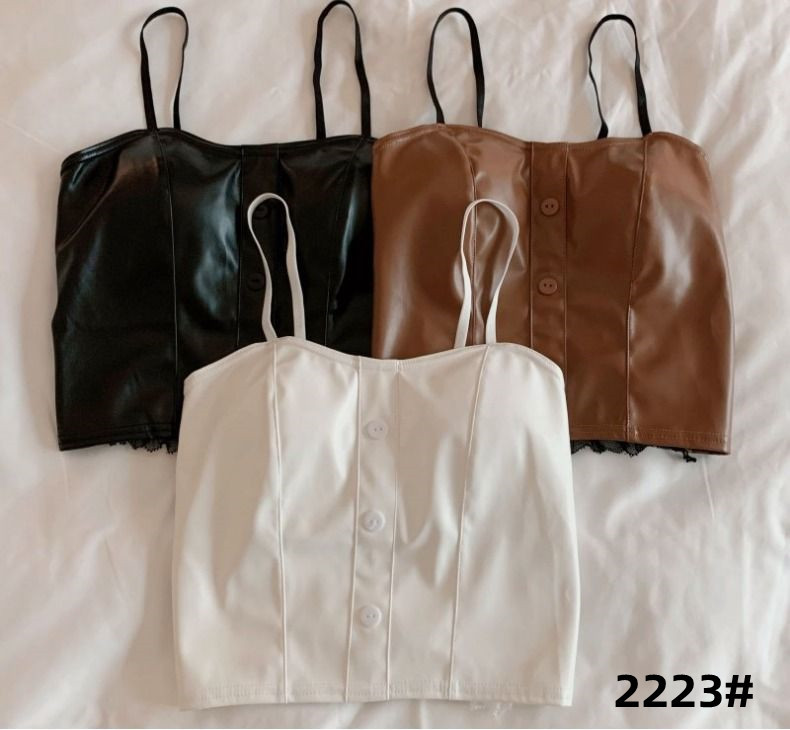 in stock new beautiful back fashion Hong Kong style leather with buttons wrapped chest tube bra girl underwear a generation of 2223