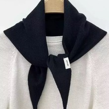 秋冬季纯羊毛针织围巾女护颈拼色披肩时尚三角型领巾保暖小围脖女