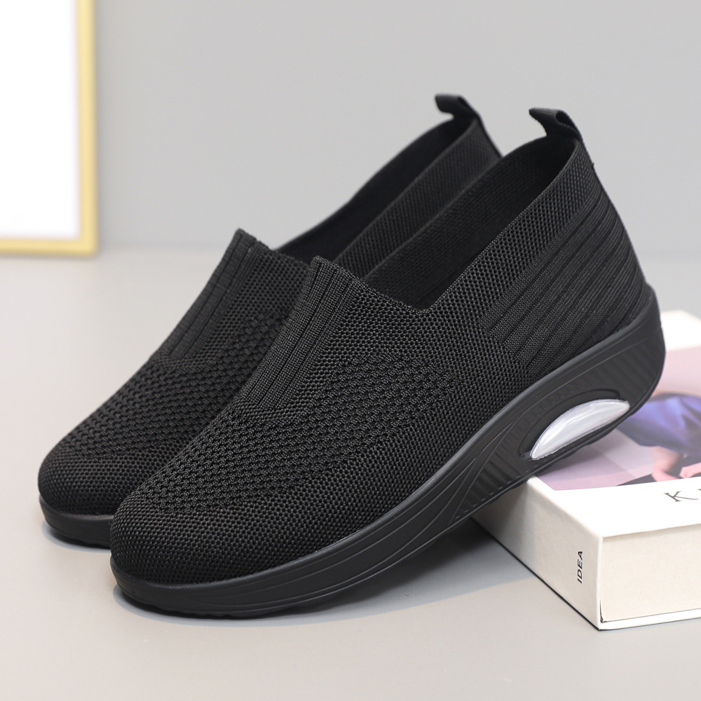 Cross-border mujeres nuevas tendencias de moda de otoño 2026 aumento de suela gruesa zapatos de tejido volador zapatos blancos pequeños zapatos de mujer zapatos deportivos casuales