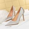 3169-1 European and American Fashion Sexy Slim Night Club Banquet High Heels Fish Scale Silk Satin Shallow Mouth Pointed