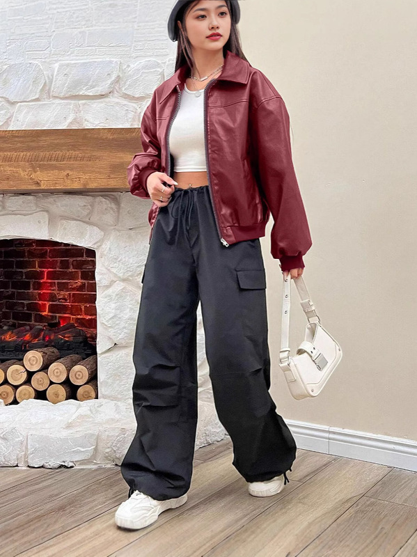 欧美外贸批发2025秋新款女装美式复古十四色翻领夹克皮衣外套女|undefined