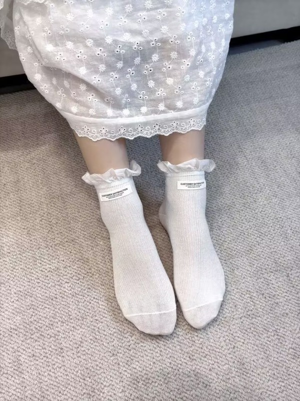 白色花边中筒袜女夏季薄款布标可爱miu系芭蕾风短袜2025新款爆款|undefined
