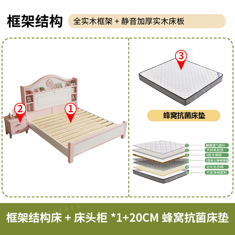 Sábanas de madera maciza para niños dormitorio moderno minimalista 1.5m almacenamiento cama de niña princesa rosa adolescente 1.2m