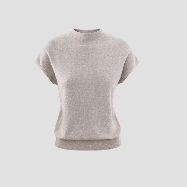 Versatile Half-Turtleneck Soft Knit T-Shirt for Women, New 26-Style Summer Simple and Elegant Solid Color Short-Sleeve T-Shirt Top, Thin