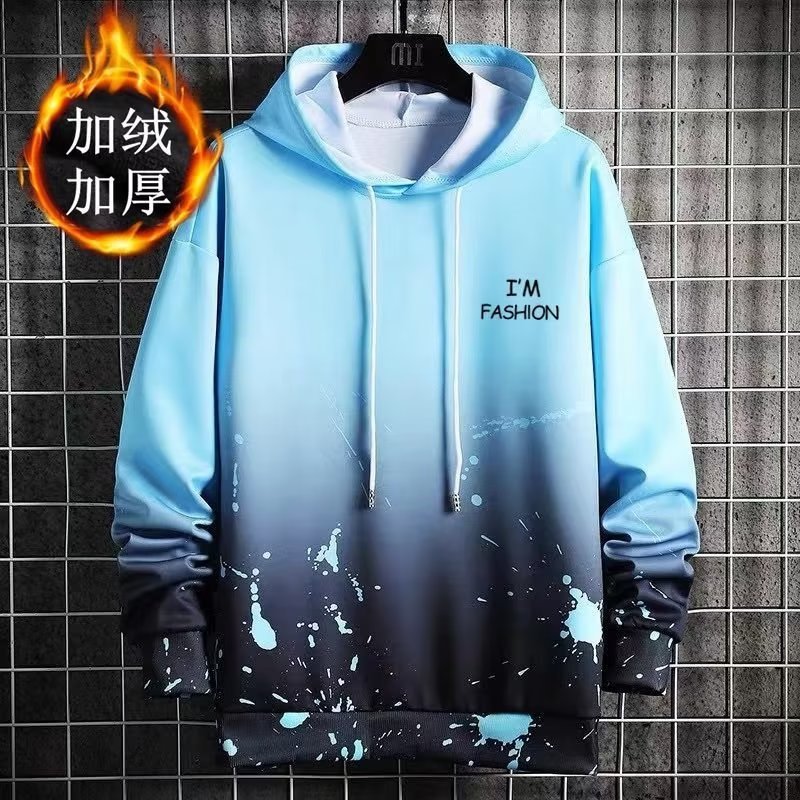 Nuevo suéter con capucha de gradiente forrado de lana para hombres jóvenes traje casual más tamaño estilo coreano deportes primavera y otoño moda todo a juego