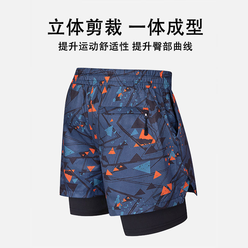 Pantalones cortos deportivos transfronterizos de secado rápido pantalones cortos de dos piezas falsos de los hombres bañador de doble capa anti-exposición pantalones de playa impresos elásticos