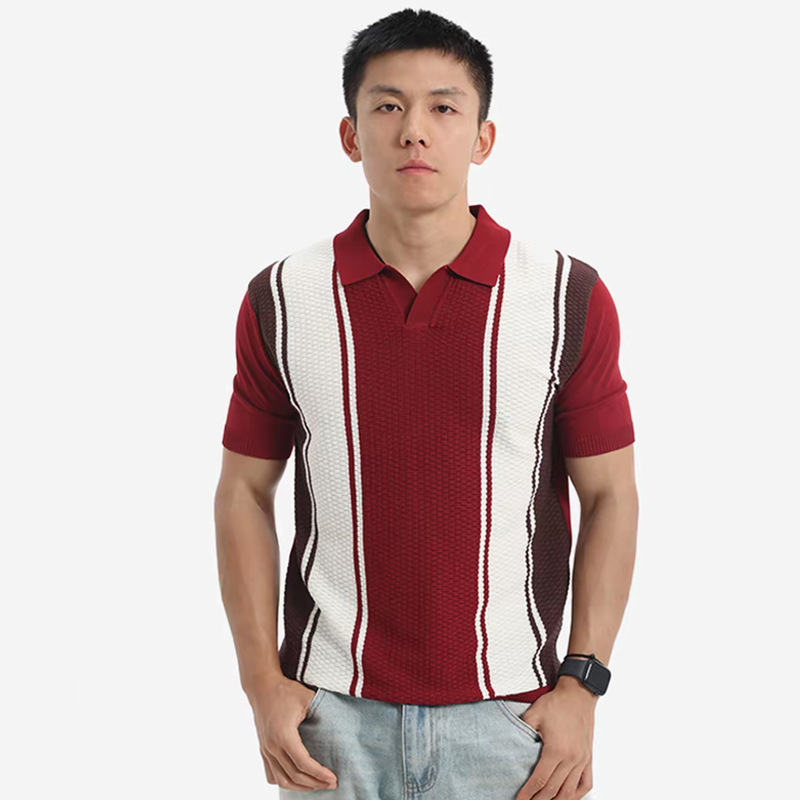 Polo camiseta de punto camiseta de manga corta camiseta hombre cuello V gaviota cuello rayas piña vieja fábrica de viento de verano al por mayor