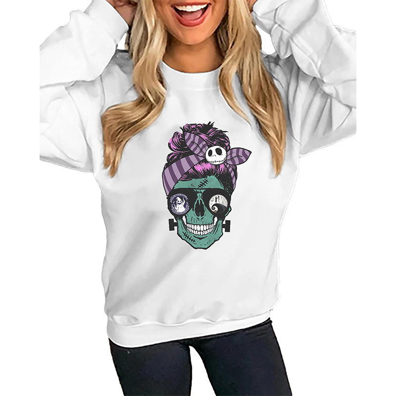 Herbst und Winter Neuer Rundhals Langarmpullover Damen Halloween Bedrucktes Oberteil_voghion.com