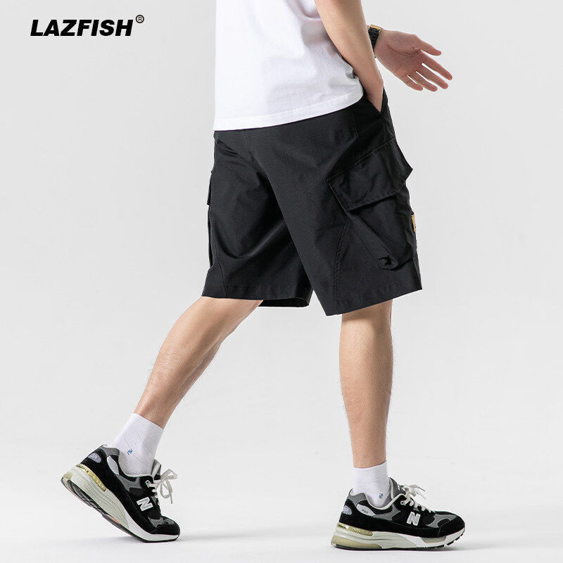 Japanese-Style Woven Drawstring Large Pocket Cargo Shorts, Trendy Youth Fashion Beach Shorts, Five-Point Shorts, Short Style for Men