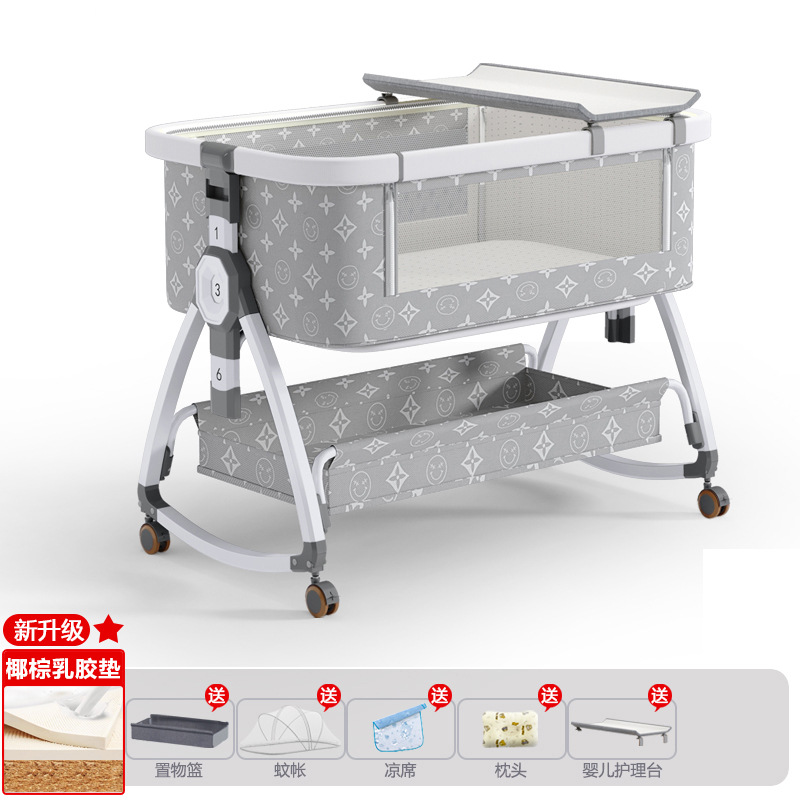 Cuna de bebé recién nacido cama costura Cama grande Baby Shaker BB cama de los niños cuna cama multifuncional móvil plegable image 20