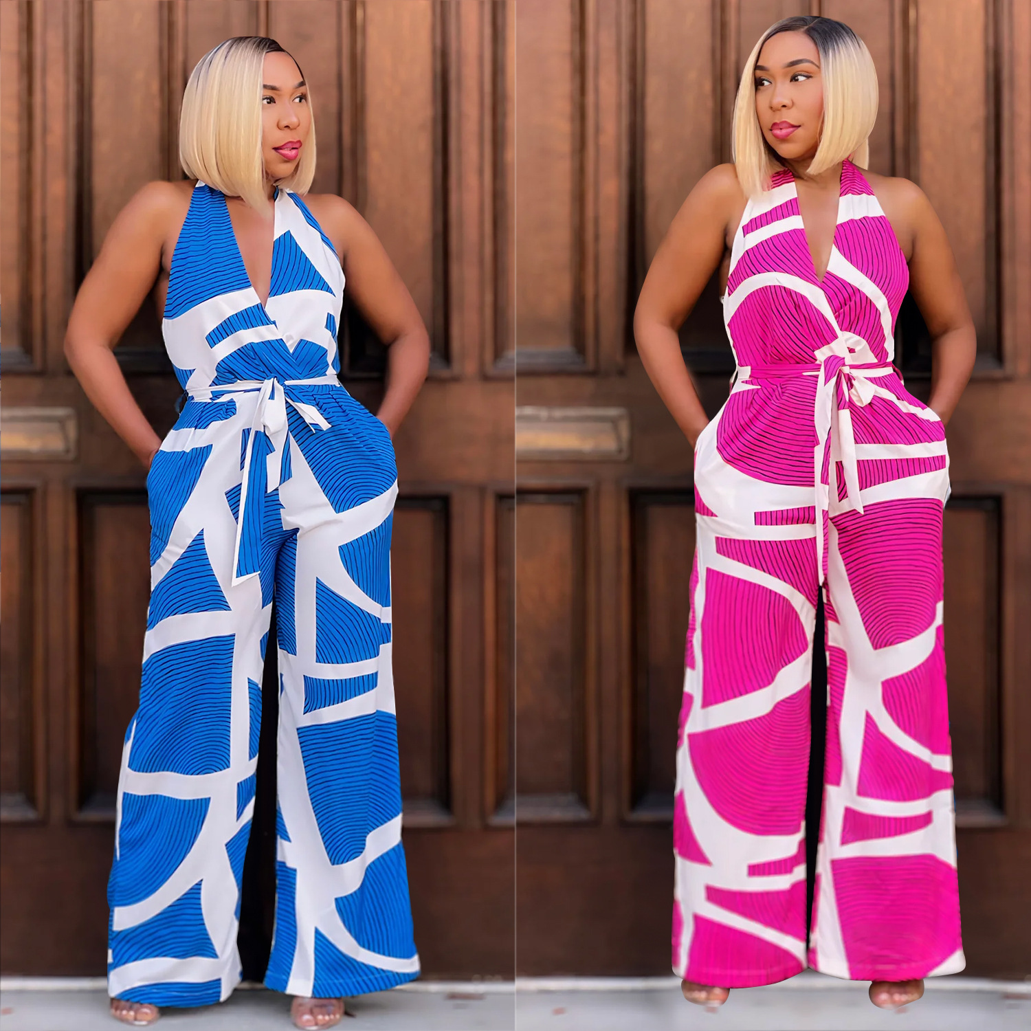 C6985 Aliexpress transfronterizo Amazon estación independiente de moda europea y americana prendas de mujer impresas exquisitas sin mangas V-collar vestido