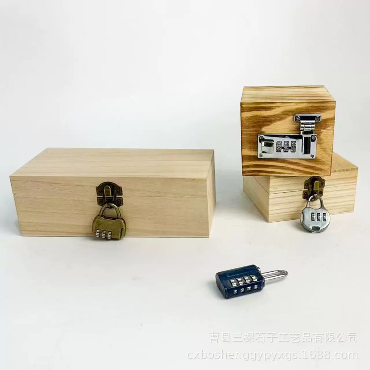 厂家批发密码锁木盒简约翻盖式木质盲盒家用带锁收纳木盒