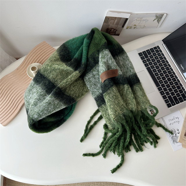 Bufanda Térmica de Color Liso con Flecos de Imitación Lana para Invierno