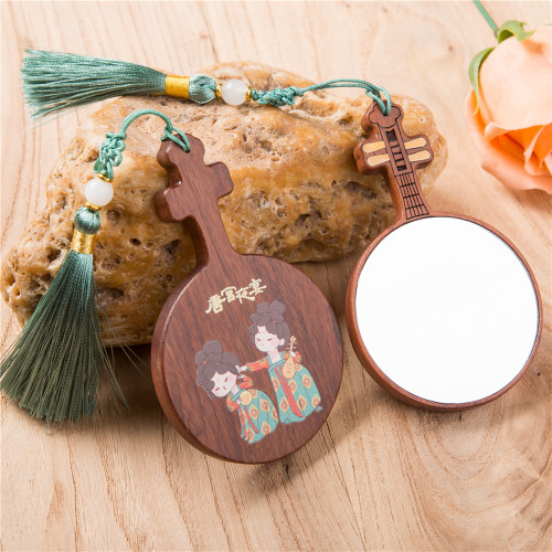 Chinese style wooden mirror comb high-end pull-out gift box wholesale national trend cultural and creative handheld makeup portable gift