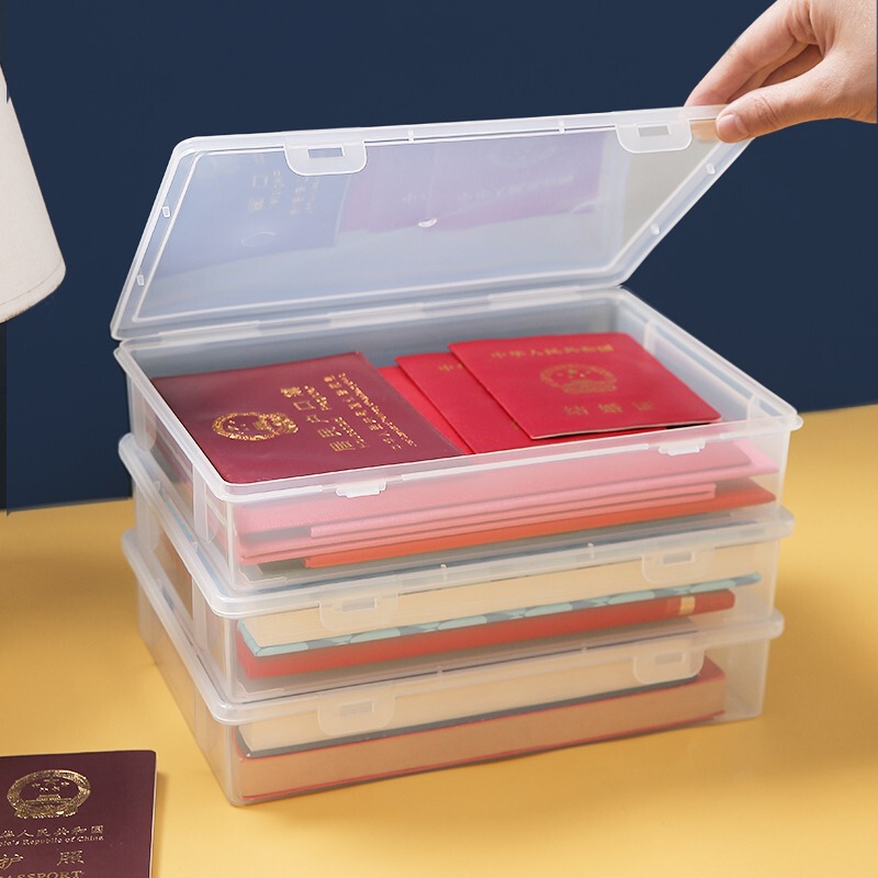 Desktop dust-proof certificate storage box A4 document data finishing box household register book put important certificate moisture-proof file bag