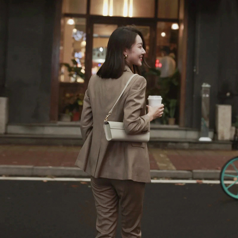 春秋冬季高端咖色通勤修身西装上衣外套正装西服马甲小脚裤套装女|undefined