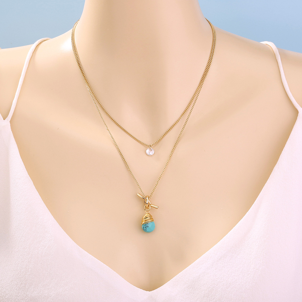 Collier Multicouche Simple Goutte D&#39;eau Turquoise display picture 6