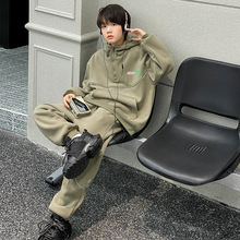 男童卫衣套装秋冬款2025新款中大儿童网红痞帅一体奥利绒两件套潮