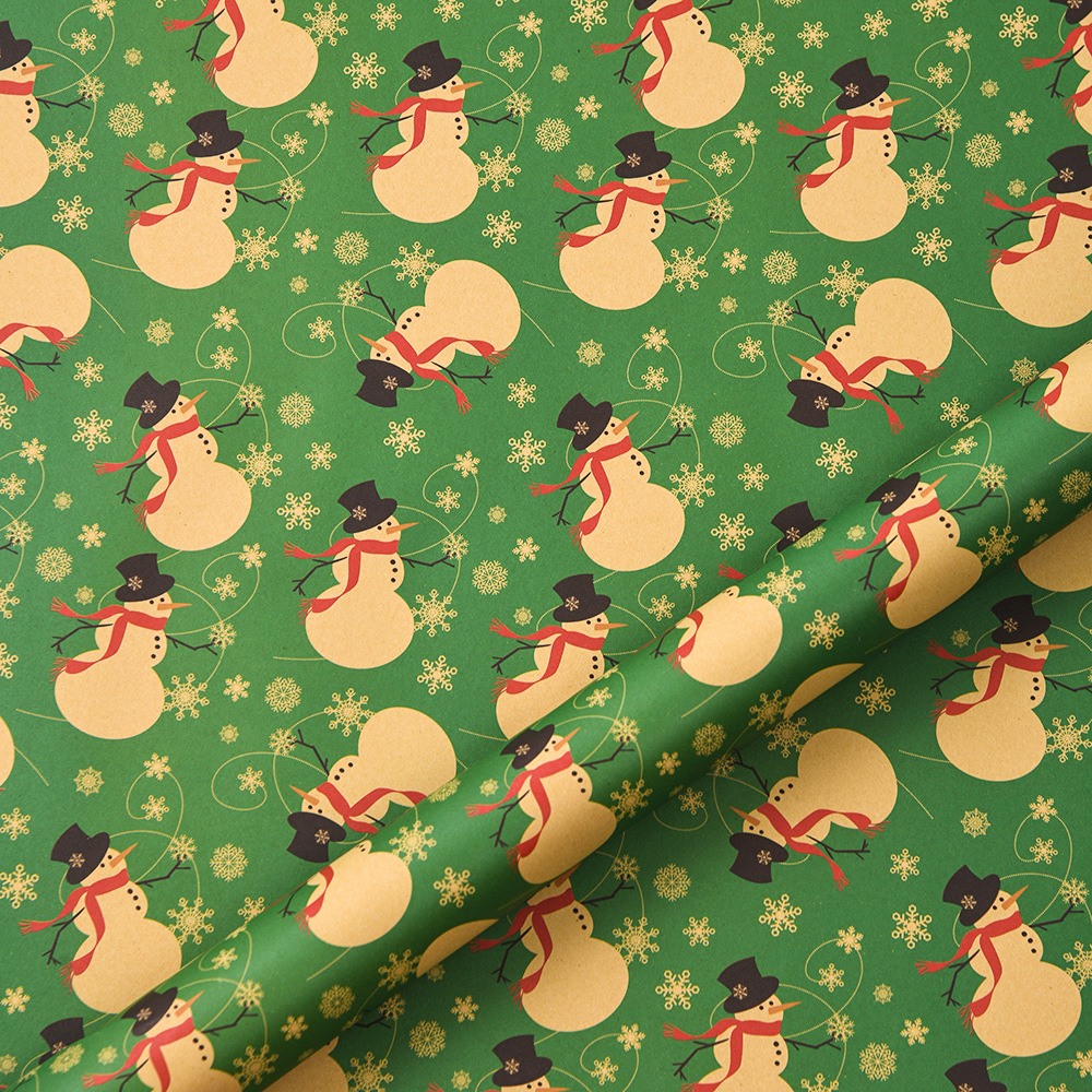 Nuevo papel de regalo de Navidad transfronterizo papel de kraft retro árbol de Navidad copo de nieve muñeco de nieve día embalaje de regalo papel de regalo