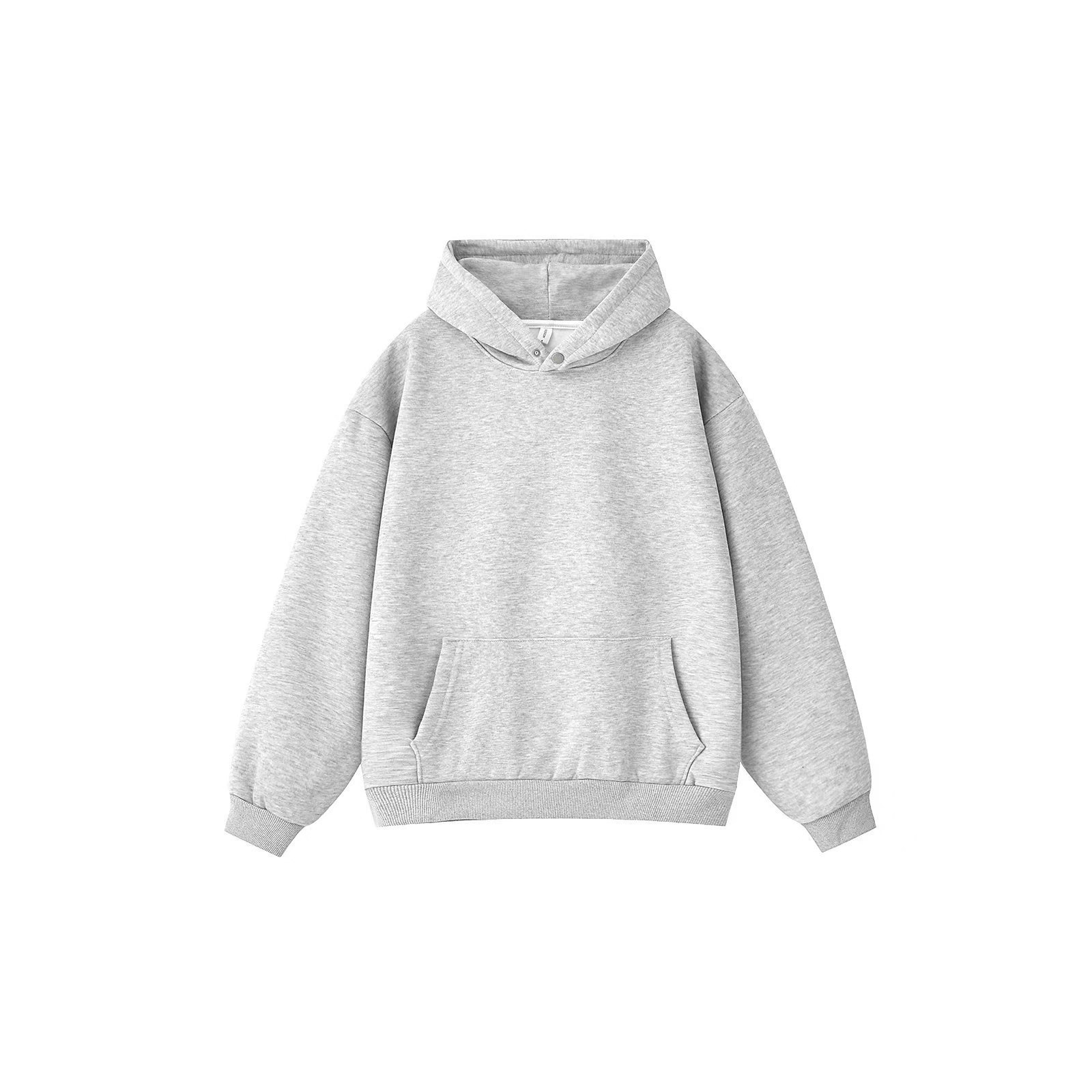 2025春秋冬新款美式重磅纽扣连帽卫衣纯色情侣穿搭打底帽衫潮服