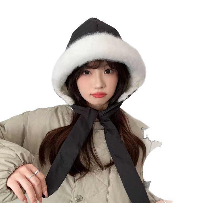 冬季加绒保暖雷锋帽子女羽绒棉防水包包两用户外骑车防风寒护耳帽|undefined