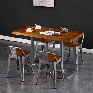 American Loft Solid Wood Square Dining Table Industrial Style Cafe Bar Clear Bar Dining Table and Chair Milk Tea Shop Table and Chair Combination