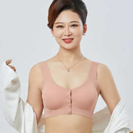 中老年人前开扣妈妈内衣无痕美背大码无钢圈聚拢收副乳背心式文胸