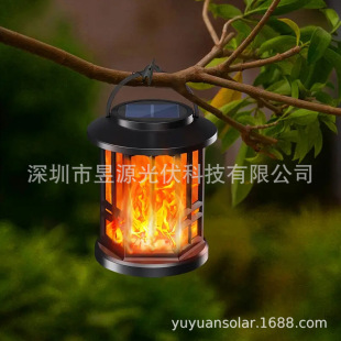 Solar garden lamp outdoor 28LED flame lantern hollow lamp waterproof wall lamp floor lawn projection lamp